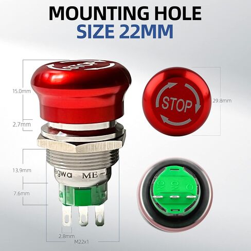 22mm Emergency Stop Push Button Switch Stainless Steel Metal 5A 250V SPDT in Saudi Arabia