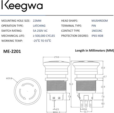 22mm Emergency Stop Push Button Switch Stainless Steel Metal 5A 250V SPDT in Saudi Arabia