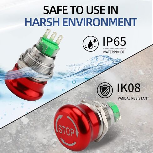 22mm Emergency Stop Push Button Switch Stainless Steel Metal 5A 250V SPDT in Saudi Arabia