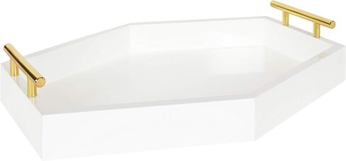 Kate and Laurel Lipton Oblong Hexagon Tray, 16.5" x 12", White and Gold, Chic Accent Tray for Ottoman or Console in Saudi Arabia