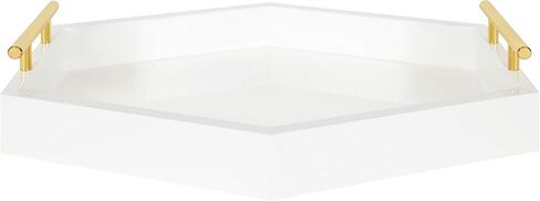 Kate and Laurel Lipton Oblong Hexagon Tray, 16.5" x 12", White and Gold, Chic Accent Tray for Ottoman or Console in Saudi Arabia