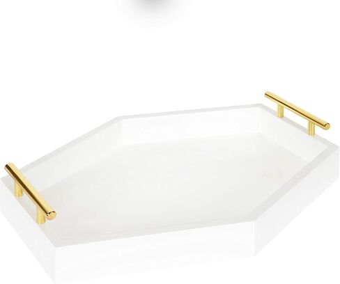 Kate and Laurel Lipton Oblong Hexagon Tray, 16.5" x 12", White and Gold, Chic Accent Tray for Ottoman or Console in Saudi Arabia