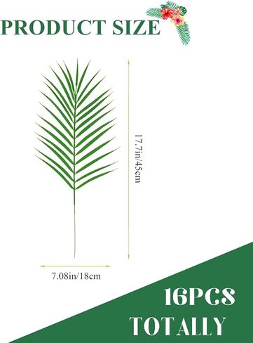 16 قطعة من أوراق النخيل الاصطناعية، سعف النخيل الصناعية الكبيرة محاكاة نباتات استوائية أوراق سفاري مع سيقان لحفلات هاواي لواو وحفلات الزفاف وأعياد الميلاد in Kuwait