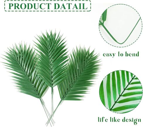 16 قطعة من أوراق النخيل الاصطناعية، سعف النخيل الصناعية الكبيرة محاكاة نباتات استوائية أوراق سفاري مع سيقان لحفلات هاواي لواو وحفلات الزفاف وأعياد الميلاد in Kuwait