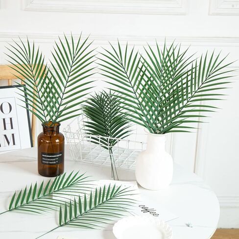 16 قطعة من أوراق النخيل الاصطناعية، سعف النخيل الصناعية الكبيرة محاكاة نباتات استوائية أوراق سفاري مع سيقان لحفلات هاواي لواو وحفلات الزفاف وأعياد الميلاد in Kuwait