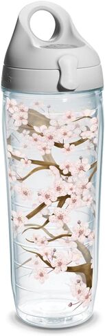 Tervis 1041201 Cherry Blossom Tumbler with Wrap and Brown Lid 16oz, Clear in Saudi Arabia