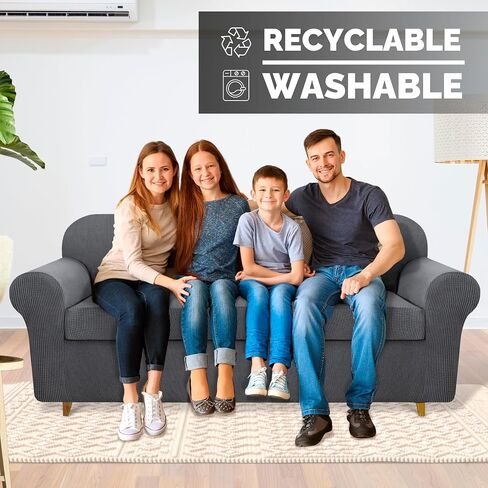 FoureverStore Sofa Covers Washable - Waterproof Couch Covers - Stretch Sofa Covers for 3 Cushion Couch Stylish Pet Couch Covers for Sofa (Gray) in Saudi Arabia