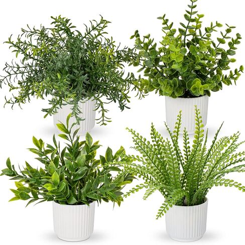 Hollyone 4 Pack Artificial Potted Plants Eucalyptus Rosemary Boston Fern ZZ Plant Fake Plant in Pot Small Faux Plant Greenery Aesthetic Indoor Home Decor Bathroom Bedroom Table Shelf Office in Saudi Arabia