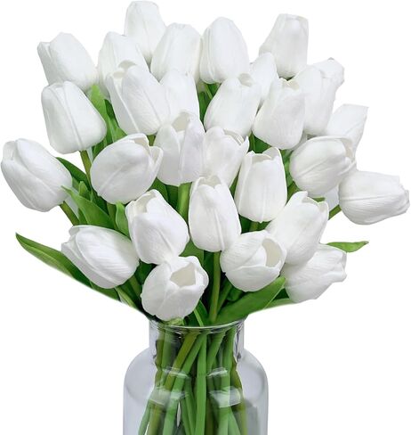 30 Pcs Mixed Color Tulips Artificial Flowers - 13" Height Real Touch PU Tulip Stems in 6 Assorted Colors for DIY Bouquets, Wedding, Mother's Day, Easter Day, Spring Themed Favors, Home Cemetery Decor in Saudi Arabia