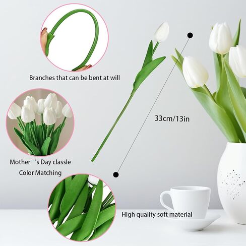 30 Pcs Mixed Color Tulips Artificial Flowers - 13" Height Real Touch PU Tulip Stems in 6 Assorted Colors for DIY Bouquets, Wedding, Mother's Day, Easter Day, Spring Themed Favors, Home Cemetery Decor in Saudi Arabia