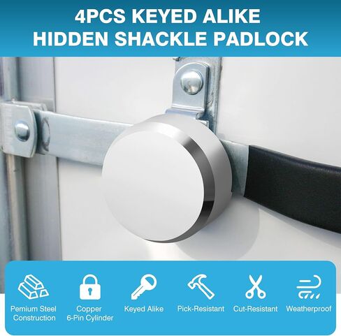 IRONWALLS قفل عفريت شديد التحمل 4 عبوات، 2-7/8 بوصة/73 مم من الفولاذ المخفي أقفال ذات مفاتيح على حد سواء، أجهزة قفل عفريت مستديرة فضية مع 16 قطعة مفاتيح للمقطورة، حاوية الشحن، سقيفة تخزين، بدون مشبك in Kuwait