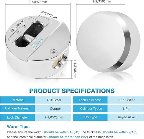IRONWALLS قفل عفريت شديد التحمل 4 عبوات، 2-7/8 بوصة/73 مم من الفولاذ المخفي أقفال ذات مفاتيح على حد سواء، أجهزة قفل عفريت مستديرة فضية مع 16 قطعة مفاتيح للمقطورة، حاوية الشحن، سقيفة تخزين، بدون مشبك in Kuwait