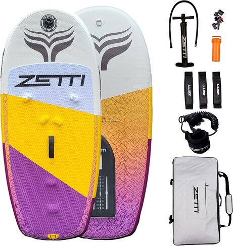ZETTI Inflatable Wingsurf Board | Versatile Water Sport Board for Kitesurf, Wakesurf, Paddle Board, Complete Package with Carry Bag, Footstraps, Hand Pump, Ankle Leash, Carbon Baseplate in Saudi Arabia