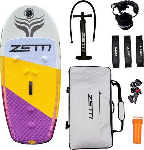 ZETTI Inflatable Wingsurf Board | Versatile Water Sport Board for Kitesurf, Wakesurf, Paddle Board, Complete Package with Carry Bag, Footstraps, Hand Pump, Ankle Leash, Carbon Baseplate in Saudi Arabia