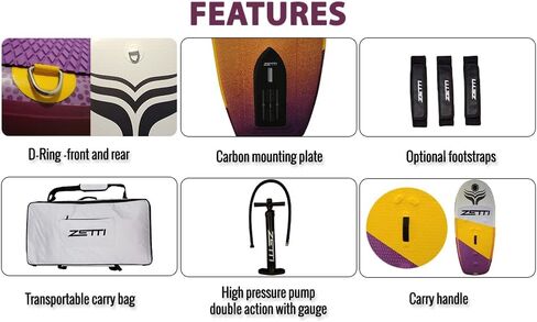 ZETTI Inflatable Wingsurf Board | Versatile Water Sport Board for Kitesurf, Wakesurf, Paddle Board, Complete Package with Carry Bag, Footstraps, Hand Pump, Ankle Leash, Carbon Baseplate in Saudi Arabia