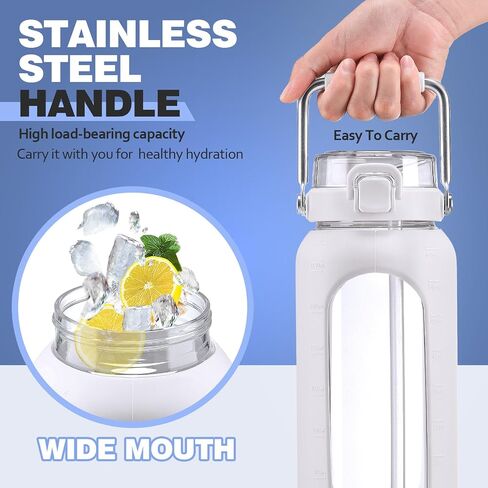 64oz Glass Water Bottle, Glass Drinking Water Bottle with Straw and Stainless Steel Handle, Half Gallon Motivational Water Bottle with Silicone Sleeve and Time Marker, Water Jug Amber in Saudi Arabia