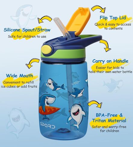 Opard Kids Water Bottle, BPA Free Tritan 13.5oz Water Bottle with Leakproof Lid, Straw & Carrying Loop for Toddlers in Saudi Arabia