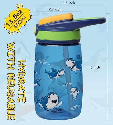 Opard Kids Water Bottle, BPA Free Tritan 13.5oz Water Bottle with Leakproof Lid, Straw & Carrying Loop for Toddlers in Saudi Arabia