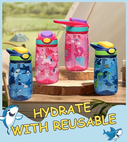 Opard Kids Water Bottle, BPA Free Tritan 13.5oz Water Bottle with Leakproof Lid, Straw & Carrying Loop for Toddlers in Saudi Arabia
