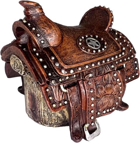 Trinket Box – Western Saddle Keepsake Jewelry Small Item Storage with Tooled Leather Details and Silver Star – Equestrian Rodeo Cowgirl Horse Lover Decor in Saudi Arabia