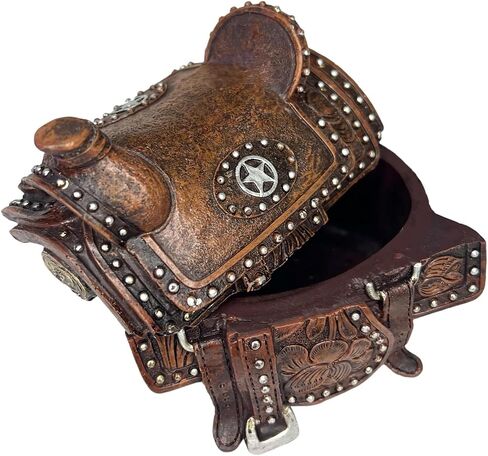 Trinket Box – Western Saddle Keepsake Jewelry Small Item Storage with Tooled Leather Details and Silver Star – Equestrian Rodeo Cowgirl Horse Lover Decor in Saudi Arabia