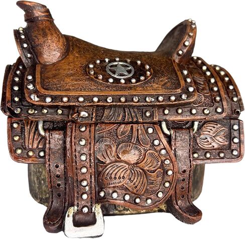 Trinket Box – Western Saddle Keepsake Jewelry Small Item Storage with Tooled Leather Details and Silver Star – Equestrian Rodeo Cowgirl Horse Lover Decor in Saudi Arabia