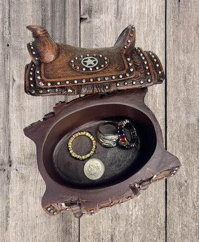 Trinket Box – Western Saddle Keepsake Jewelry Small Item Storage with Tooled Leather Details and Silver Star – Equestrian Rodeo Cowgirl Horse Lover Decor in Saudi Arabia
