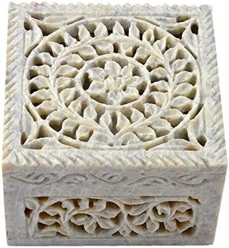 Hashcart Marble Jewelry Box Small Decorative Box Tarot Box Stash Box |Size- 4" x 4" x 2"| Handcarved Soapstone Box Use as Jewelry Tray Ring Dish Ring Holder in Kuwait