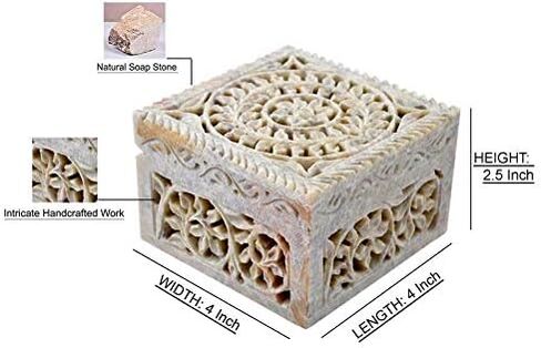 Hashcart Marble Jewelry Box Small Decorative Box Tarot Box Stash Box |Size- 4" x 4" x 2"| Handcarved Soapstone Box Use as Jewelry Tray Ring Dish Ring Holder in Kuwait