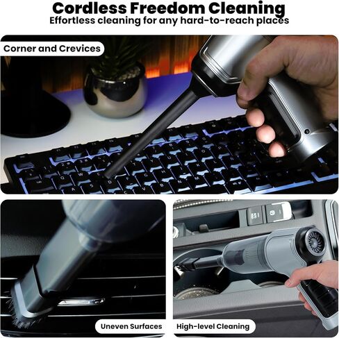 PATNAT Wireless Car Vacuum Cleaner - 80W Brushless/Copper Handheld Vacuum Cordless Filter HEPA Desk Vacuum Cleaner Mini, Silver Color in Saudi Arabia