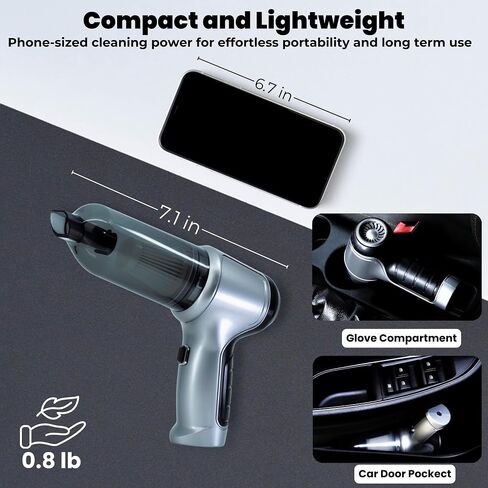 PATNAT Wireless Car Vacuum Cleaner - 80W Brushless/Copper Handheld Vacuum Cordless Filter HEPA Desk Vacuum Cleaner Mini, Silver Color in Saudi Arabia