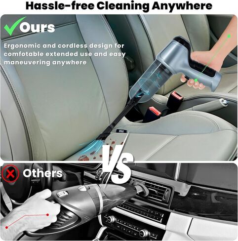 PATNAT Wireless Car Vacuum Cleaner - 80W Brushless/Copper Handheld Vacuum Cordless Filter HEPA Desk Vacuum Cleaner Mini, Silver Color in Saudi Arabia