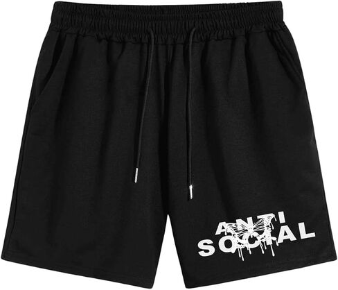 GORGLITTER Men's Letter Graphic Shorts Drawstring Waist Workout Cool Shorts in Saudi Arabia