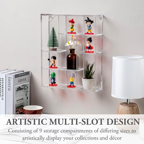 صندوق ظلال أكريليك شفاف ممتاز من MyGift مع 9 حجرات، علبة عرض Knickknack قابلة للتثبيت على الحائط، رف عائم شفاف مزخرف للتماثيل والمقتنيات والنباتات in Saudi Arabia
