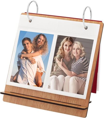 AHANDMAKER 4x3 Inch Wooden Flip Photo Album, Photo Frames for Desk Wooden Cover Scrapbook DIY Binder Photo Album Desktop Displaying Frame Picture Book for Wedding Family Graduation Travel - 100Pockets in Saudi Arabia