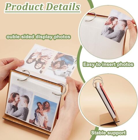 AHANDMAKER 4x3 Inch Wooden Flip Photo Album, Photo Frames for Desk Wooden Cover Scrapbook DIY Binder Photo Album Desktop Displaying Frame Picture Book for Wedding Family Graduation Travel - 100Pockets in Saudi Arabia