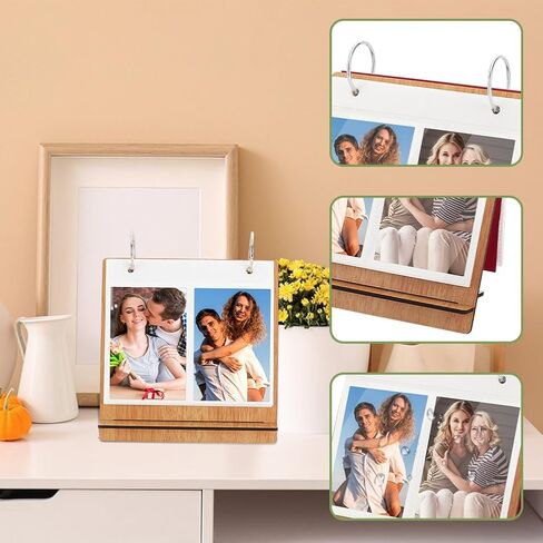 AHANDMAKER 4x3 Inch Wooden Flip Photo Album, Photo Frames for Desk Wooden Cover Scrapbook DIY Binder Photo Album Desktop Displaying Frame Picture Book for Wedding Family Graduation Travel - 100Pockets in Saudi Arabia