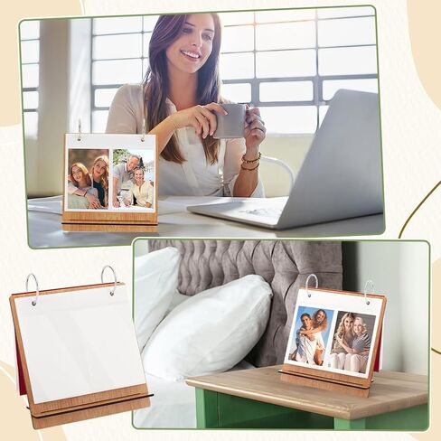 AHANDMAKER 4x3 Inch Wooden Flip Photo Album, Photo Frames for Desk Wooden Cover Scrapbook DIY Binder Photo Album Desktop Displaying Frame Picture Book for Wedding Family Graduation Travel - 100Pockets in Saudi Arabia