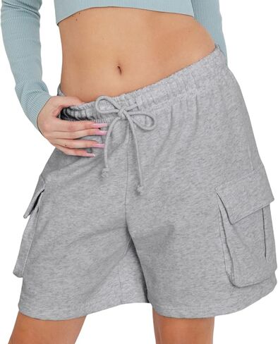 ABOCIW Womens Cargo Sweat Shorts Casual Summer Drawstring Elastic High Waist Athletic Baggy Lounge Shorts with Pockets in Saudi Arabia
