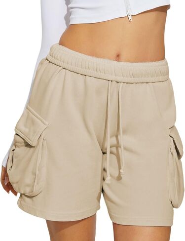 ABOCIW Womens Cargo Sweat Shorts Casual Summer Drawstring Elastic High Waist Athletic Baggy Lounge Shorts with Pockets in Saudi Arabia
