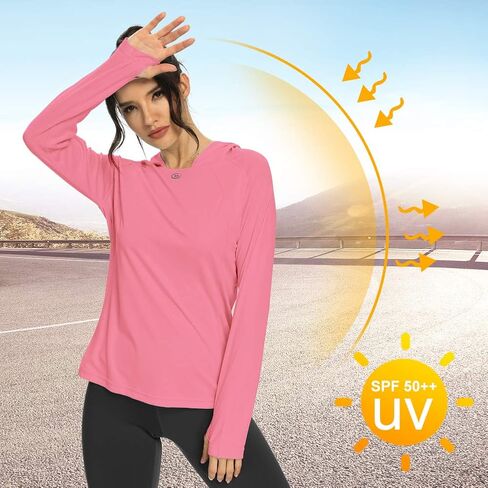 M MAROAUT Women's UV Sun Protection Hiking Shirts, UPF50+ Long Sleeve Lightweight Hoodie Quick-Dry Outdoor Fishing Rash Guard in Saudi Arabia