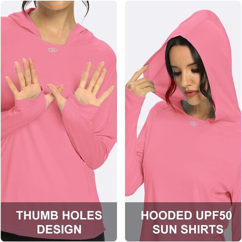 M MAROAUT Women's UV Sun Protection Hiking Shirts, UPF50+ Long Sleeve Lightweight Hoodie Quick-Dry Outdoor Fishing Rash Guard in Saudi Arabia