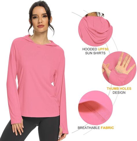 M MAROAUT Women's UV Sun Protection Hiking Shirts, UPF50+ Long Sleeve Lightweight Hoodie Quick-Dry Outdoor Fishing Rash Guard in Saudi Arabia