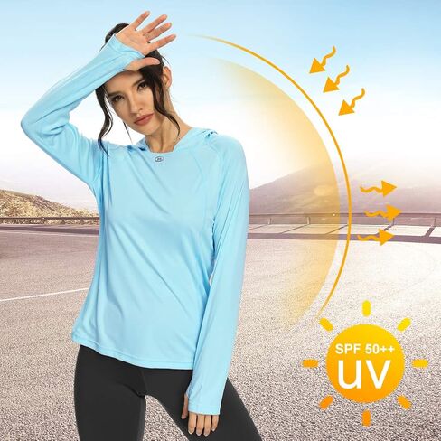 M MAROAUT Women's UV Sun Protection Hiking Shirts, UPF50+ Long Sleeve Lightweight Hoodie Quick-Dry Outdoor Fishing Rash Guard in Saudi Arabia