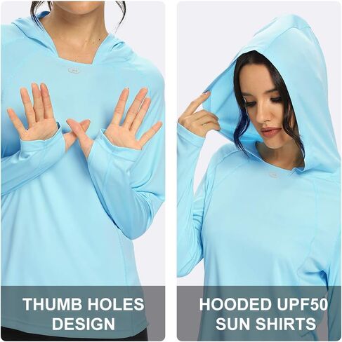 M MAROAUT Women's UV Sun Protection Hiking Shirts, UPF50+ Long Sleeve Lightweight Hoodie Quick-Dry Outdoor Fishing Rash Guard in Saudi Arabia