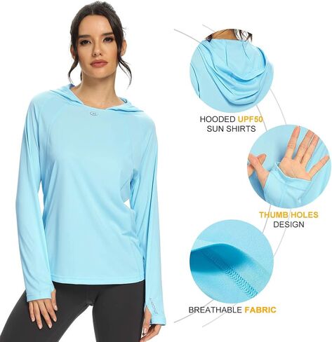 M MAROAUT Women's UV Sun Protection Hiking Shirts, UPF50+ Long Sleeve Lightweight Hoodie Quick-Dry Outdoor Fishing Rash Guard in Saudi Arabia