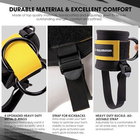 أحزمة الكاحل من مانويكلير لآلات الكابلات، ملحقات كابل الكاحل المبطنة للصالة الرياضية للرجال والنساء - خطاف وحلقة قوية وحلقة مزدوجة على شكل حرف D - ملحقات تمارين الجزء السفلي من الجسم لتمارين الغلوت والساق in Kuwait