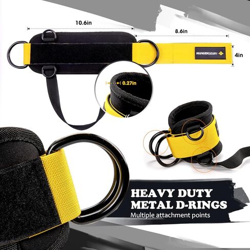 أحزمة الكاحل من مانويكلير لآلات الكابلات، ملحقات كابل الكاحل المبطنة للصالة الرياضية للرجال والنساء - خطاف وحلقة قوية وحلقة مزدوجة على شكل حرف D - ملحقات تمارين الجزء السفلي من الجسم لتمارين الغلوت والساق in Kuwait