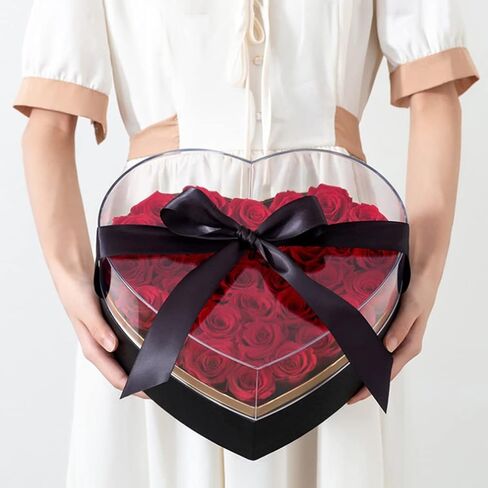 Heart Shaped Rose Flower Box: Floral Boxes Transparent Preserved Flower Packing Box with Clear lid Wedding Gift Preservation Box for Wedding Birthday Heart Gift Box Party Paper Mache Boxes with lids in Saudi Arabia