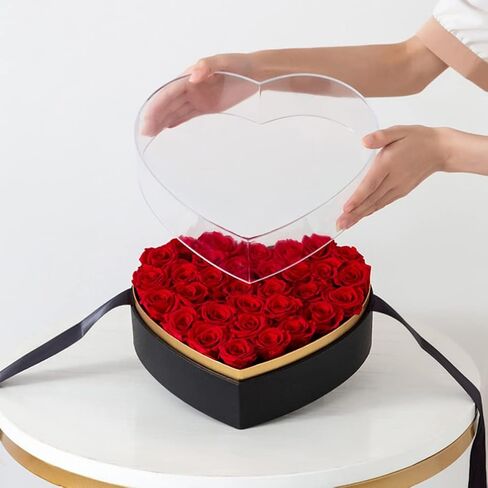 Heart Shaped Rose Flower Box: Floral Boxes Transparent Preserved Flower Packing Box with Clear lid Wedding Gift Preservation Box for Wedding Birthday Heart Gift Box Party Paper Mache Boxes with lids in Saudi Arabia